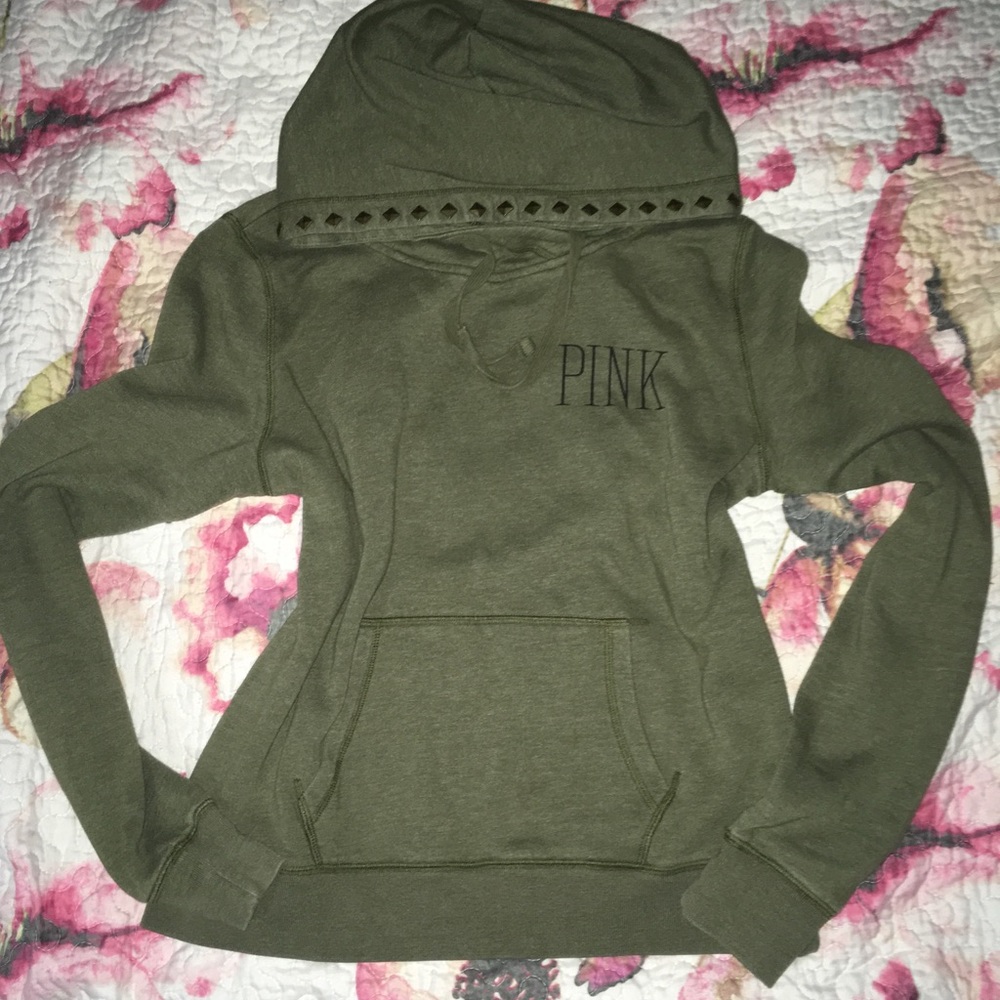 Victoria Secret Pink studded army green hoodie